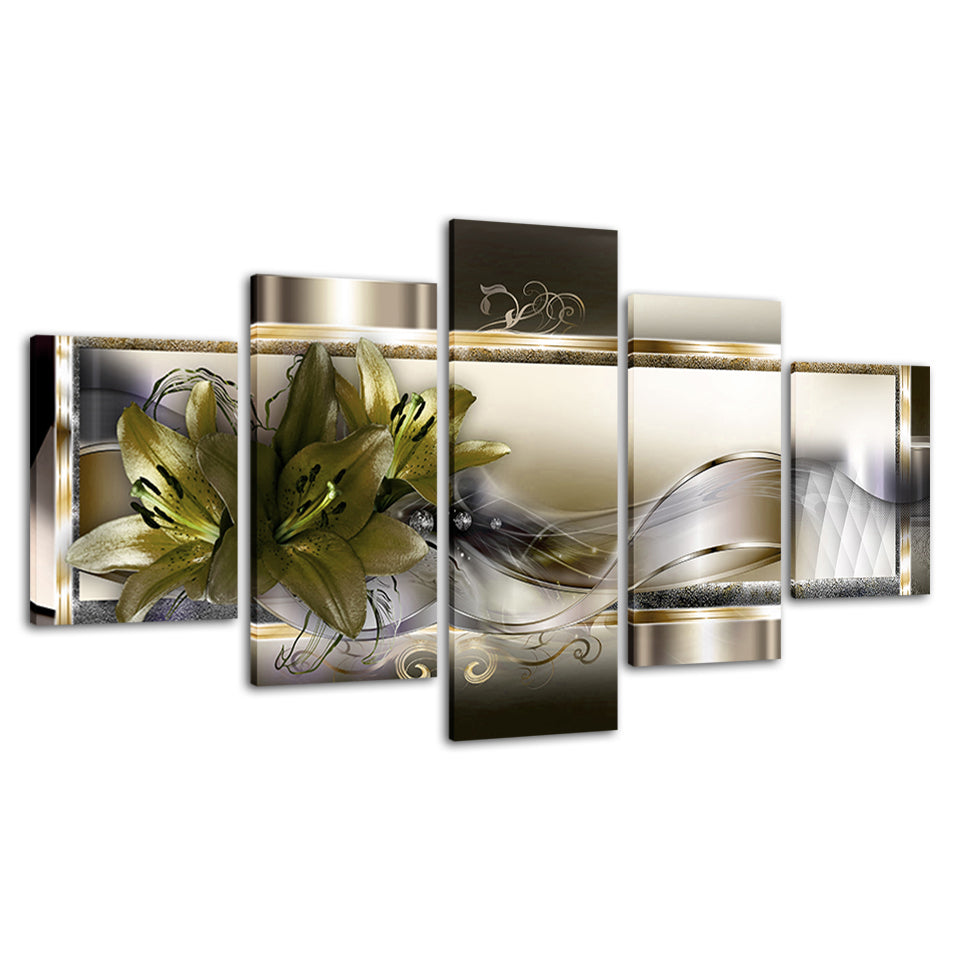 Shadowed Yellow Lilies 5 Piece - Canvas Wall Art Painting | Bowlift