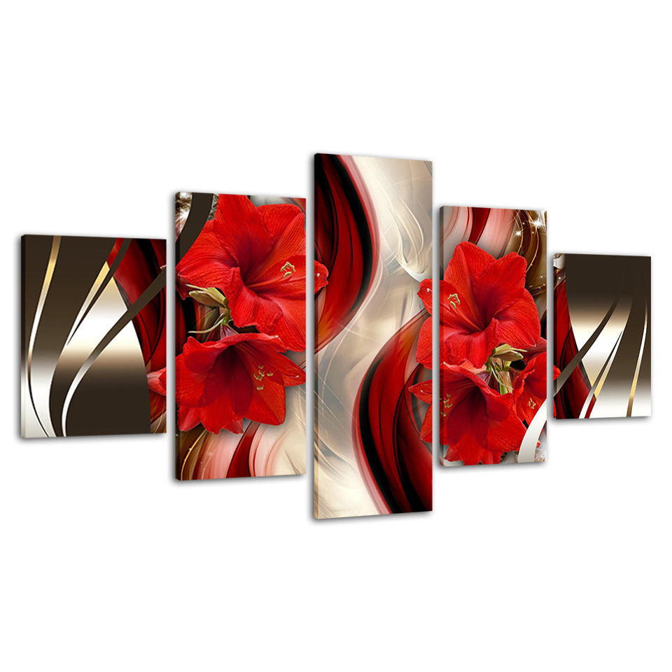Stunning Red Amaryllis 5 Piece - Canvas Wall Art Painting | Bowlift
