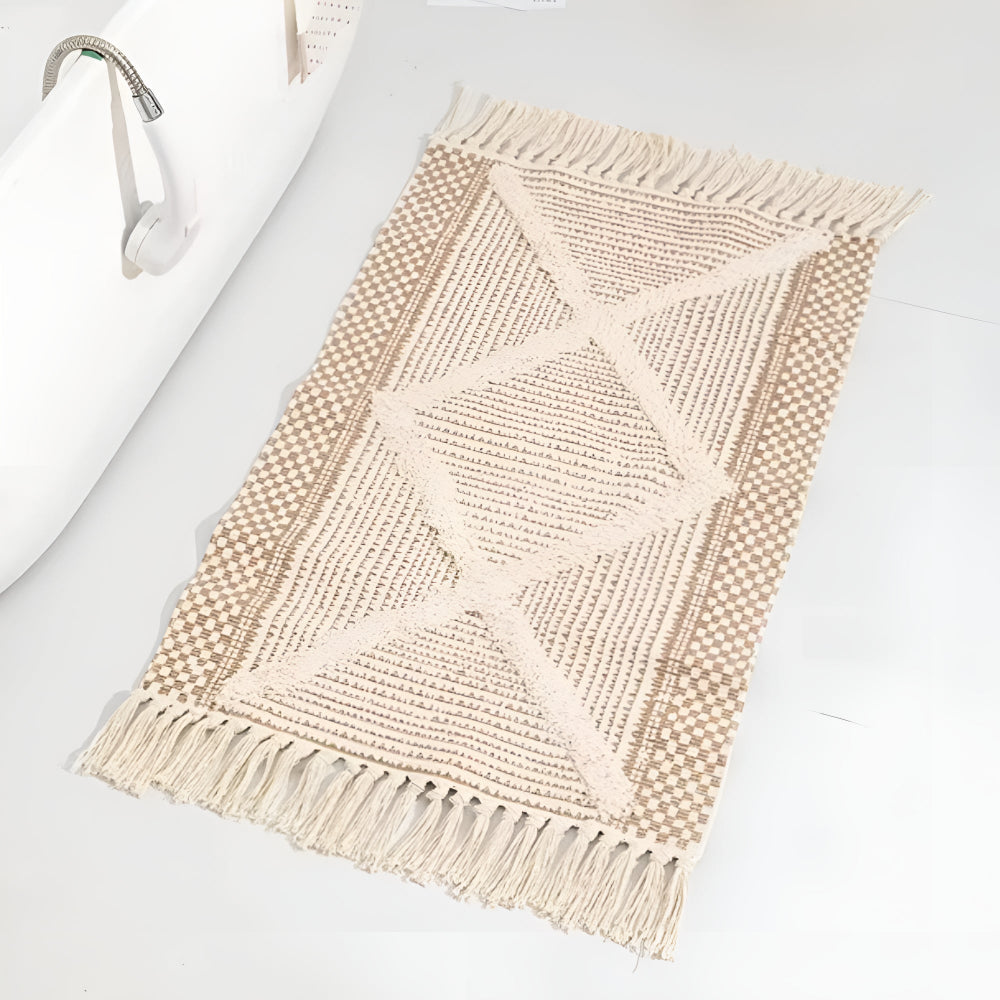 BowLift | Beige Textured Fringe Tassel Rug