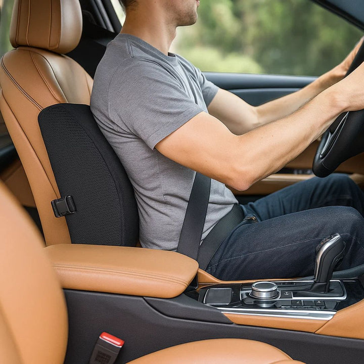 DriveEase | Car Lumbar Support Cushion – Memory Foam Relief – Breathable Mesh – Ideal for Commute & Long Drives Bowlift