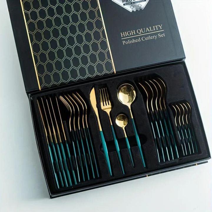 BowLift | Golden Cutlery Set Luxury – 24-Piece For Stylish Dining Experience