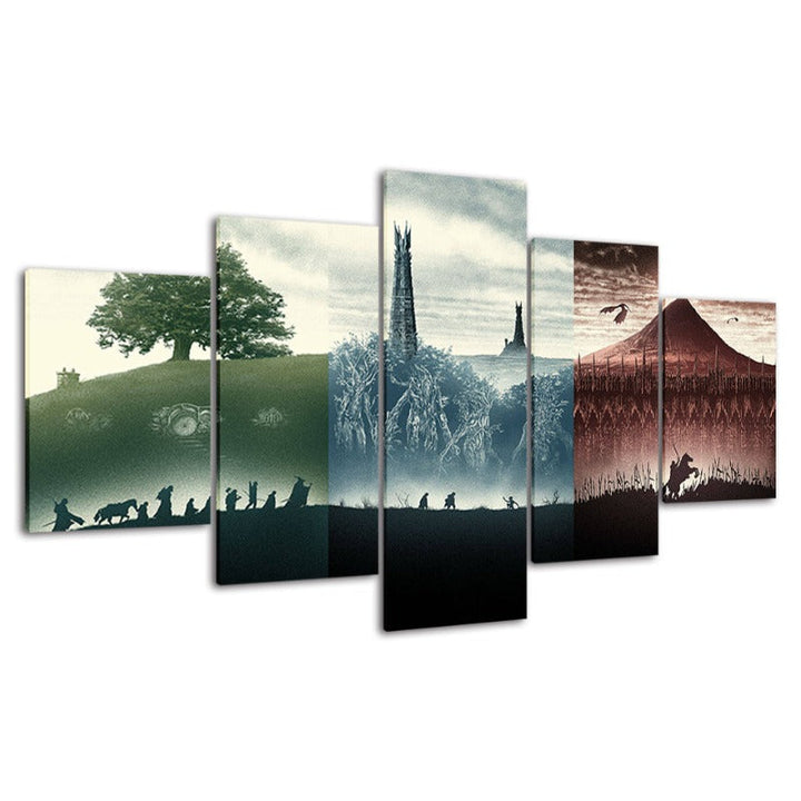 5 Piece Monochromatic Landscapes - Canvas Wall Art Painting | Bowlift