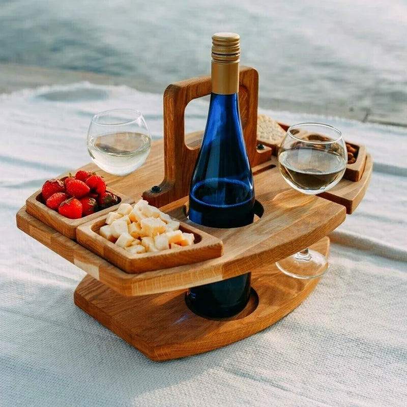 BowLift | Stylish Picnic Table with Holders for Glasses and Wine Bottle