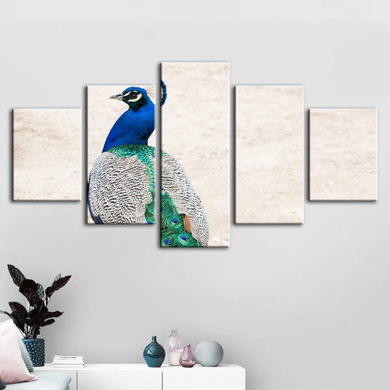 5 Piece Skirted Elegant Peacock - Canvas Wall Art Painting | Bowlift