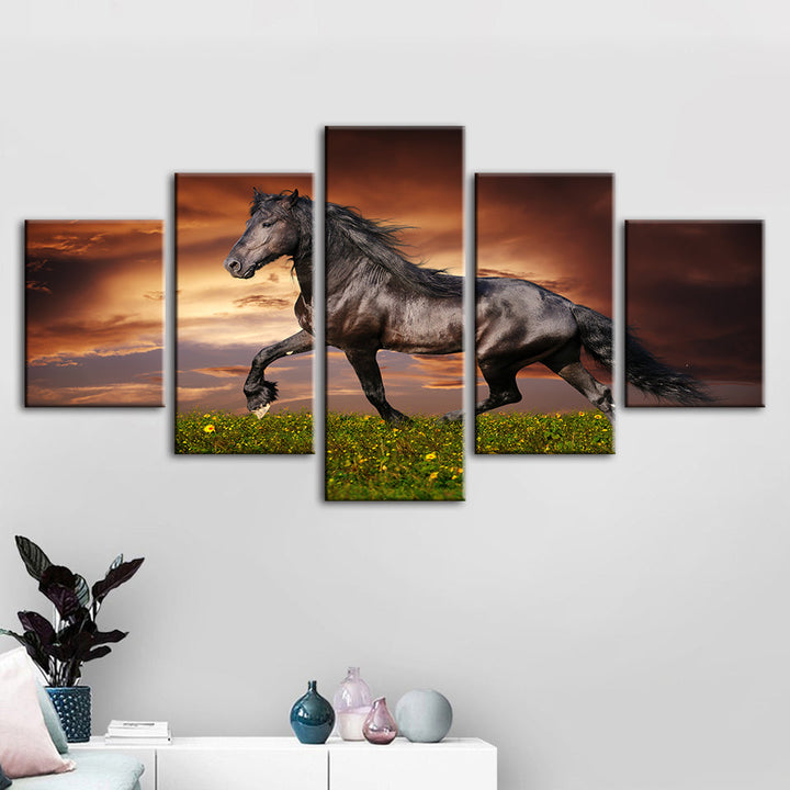 5 Piece Running Horses - Canvas Wall Art Painting | Bowlift