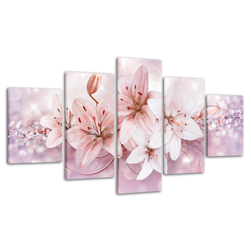 5 Piece Red & White Ombre Flower - Canvas Wall Art Painting | Bowlift