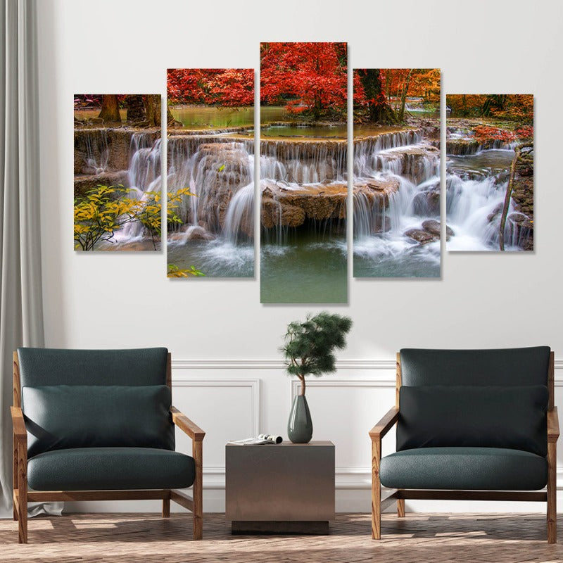 5 Piece Beautiful Waterfall Landscape - Canvas Wall Art Painting | Bowlift