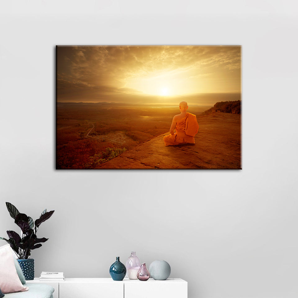 Tranquil Cliffside Sunset  - Canvas Wall Art Painting | Bowlift