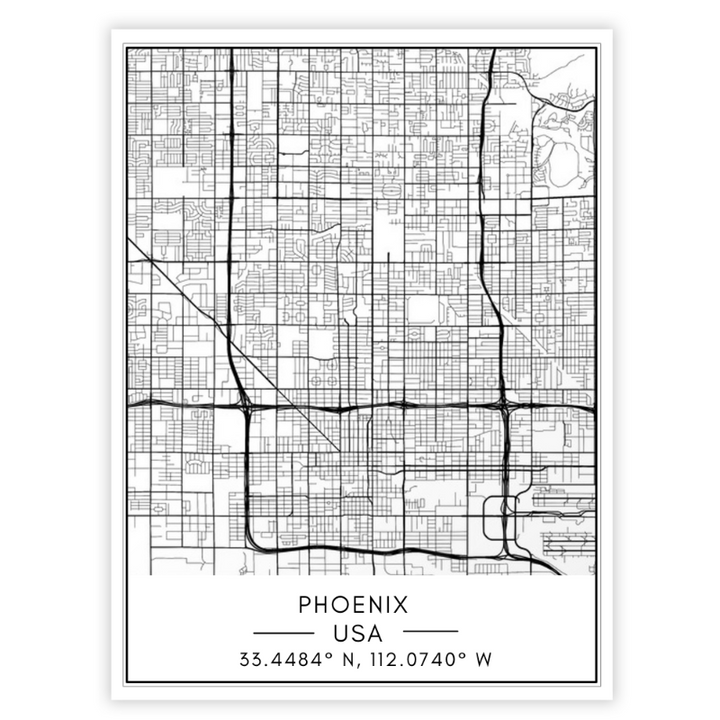 Phoenix City Map - Canvas Wall Art Painting | Bowlift