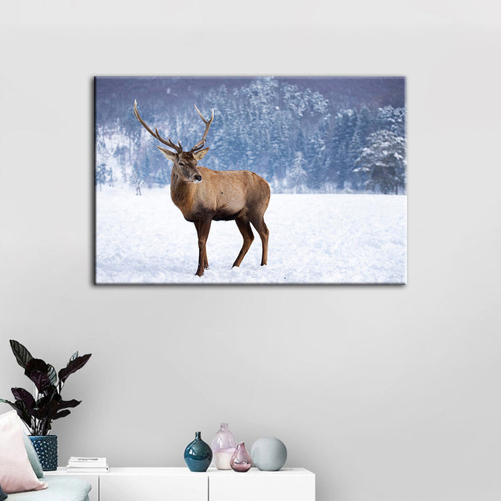 Snowy Landscape Deer - Canvas Wall Art Painting | Bowlift