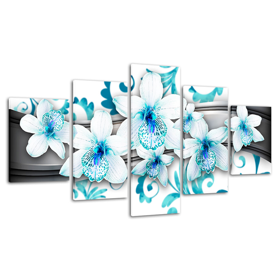 Piece Blue Hue White Flower - Canvas Wall Art Painting | Bowlift