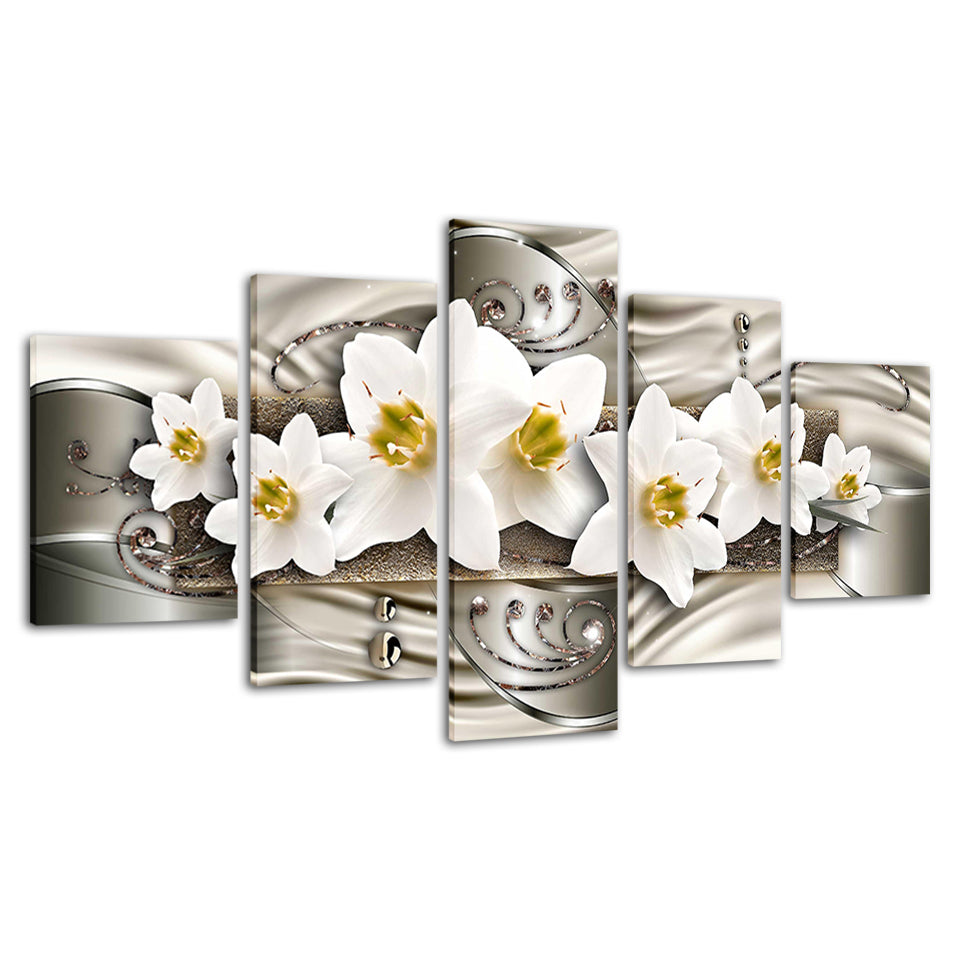 Classy White Flowers 5 Piece - Canvas Wall Art Painting | Bowlift