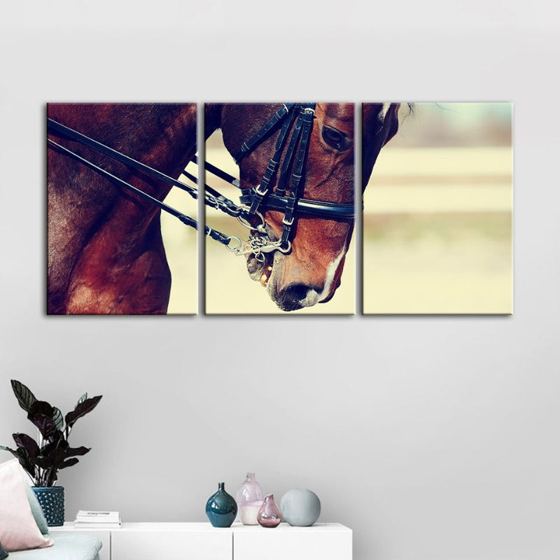 Graceful Haltered Horse-Canvas Wall Art Painting 3 Pieces | Bowlift