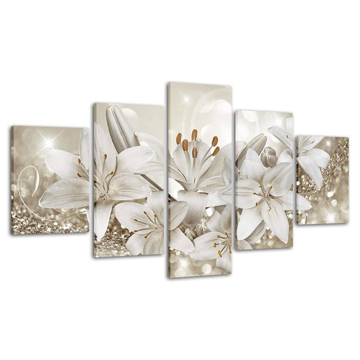 Glittering White Lilies 5 Piece - Canvas Wall Art Painting | Bowlift