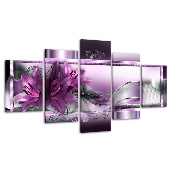 5 Piece Purple Tulip Flower - Canvas Wall Art Painting | Bowlift