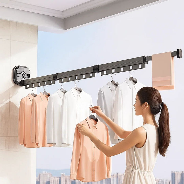 SpaceEase | Folding Clothes Hanger – Retractable Wall-Mounted Rack – Stainless Steel – Ideal for Small Spaces Bowlift