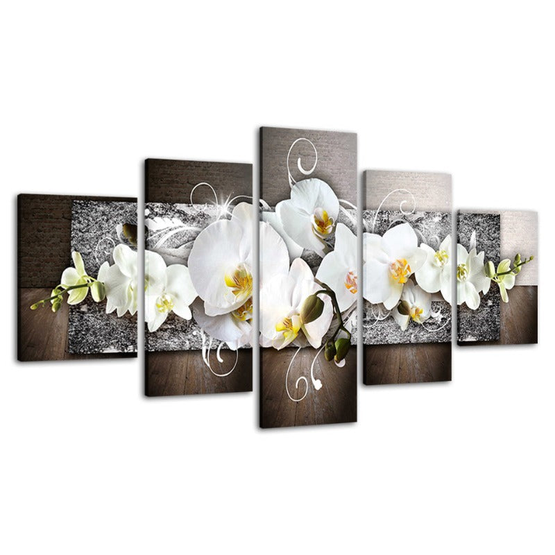 5 Piece Silver Background White Flower - Canvas Wall Art Painting | Bowlift