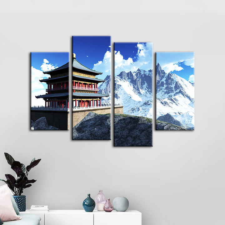 Temple In The Mountains 4 Piece - Canvas Wall Art Painting | Bowlift