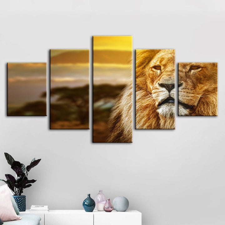 5 Piece Unamused Lion - Canvas Wall Art Painting | Bowlift