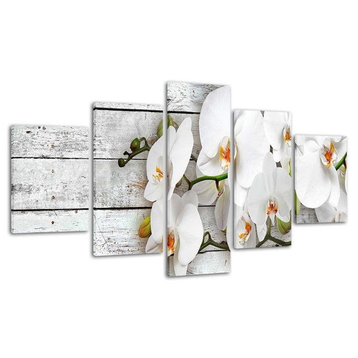 5 Piece Orange Hue White Flower - Canvas Wall Art Painting | Bowlift