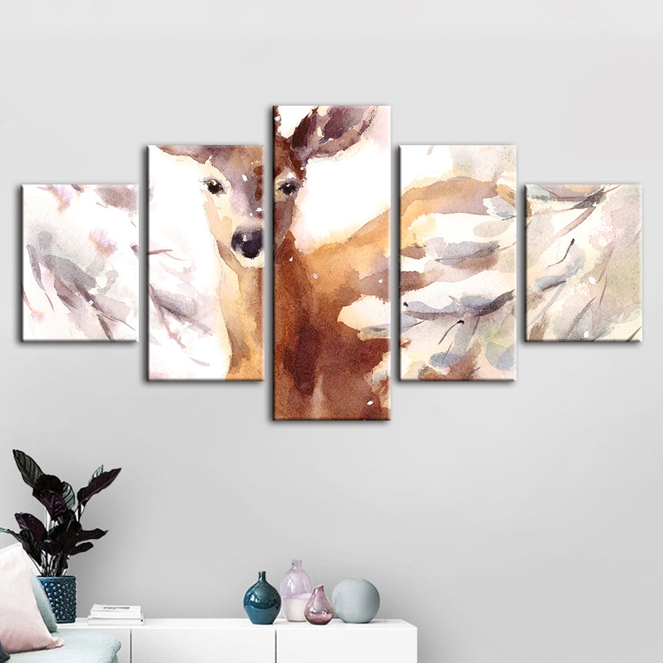 5 Piece Young Elegant Deer - Canvas Wall Art Painting | Bowlift