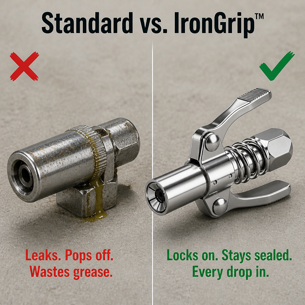 IronGrip Grease Nipple Coupler with Two-Handle Locking | Bowlift