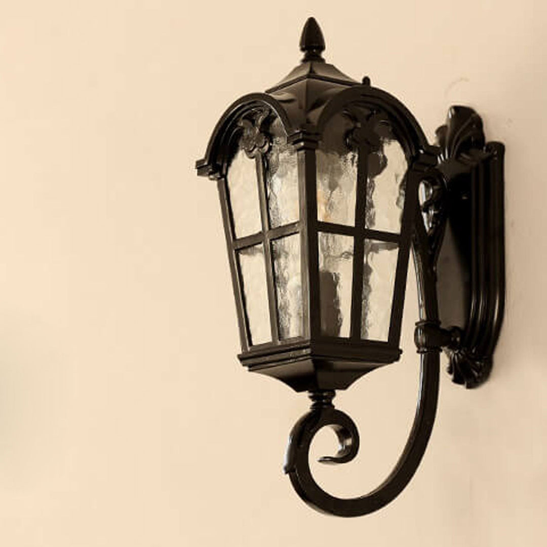 European Retro Glass Aluminum Lantern Outdoor Waterproof 1-Light Wall Sconce Lamp | Bowlift