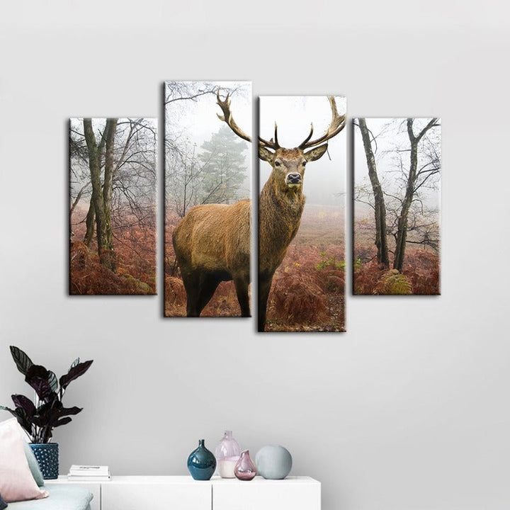 4 Piece Misty Fall Deer - Canvas Wall Art Painting | Bowlift