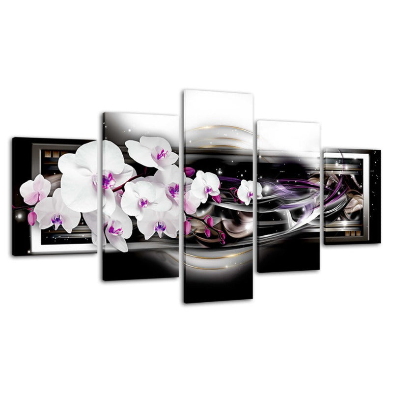 5 Piece Purple Hue White Flower - Canvas Wall Art Painting | Bowlift