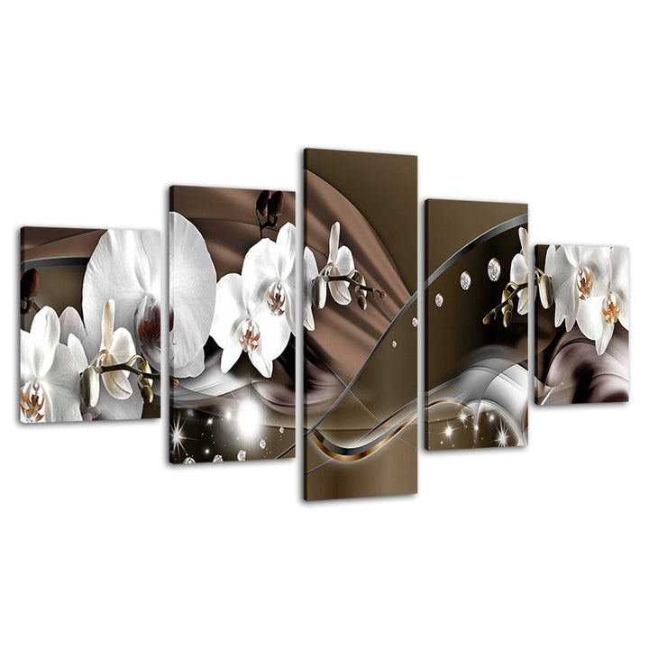 Formal Brown and White Orchids 5 Piece - Canvas Wall Art Painting | Bowlift