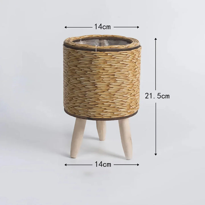 BowLift | Vintage Imitation Rattan Flower Stand with Wooden Legs