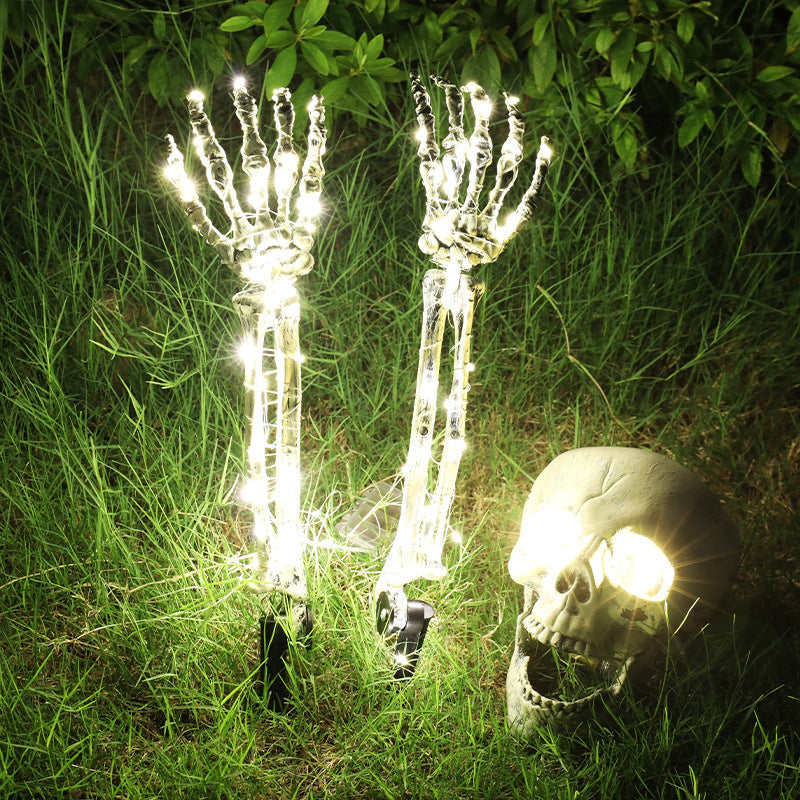 BowLift | Halloween Yard Decoration | Light-Up Skull & Skeleton Arms | 8-Mode LED Outdoor Prop