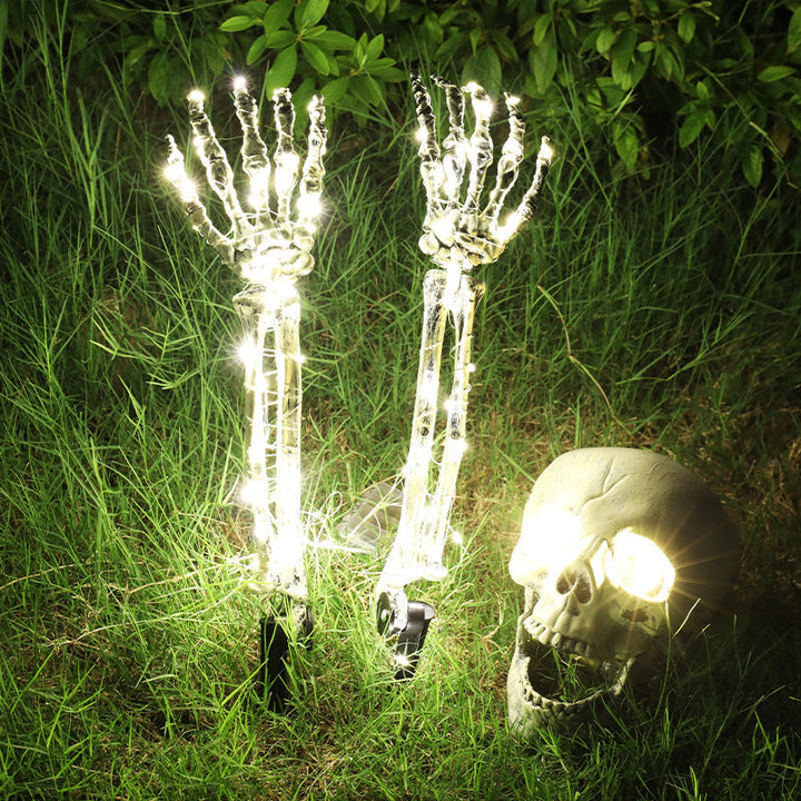 BowLift | Halloween Yard Decoration | Light-Up Skull & Skeleton Arms | 8-Mode LED Outdoor Prop