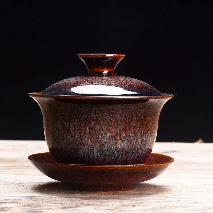 BowLift | Vintage Kiln Ceramic Gaiwan Sancai Tea Cup Tea Cup and Saucer with Lid