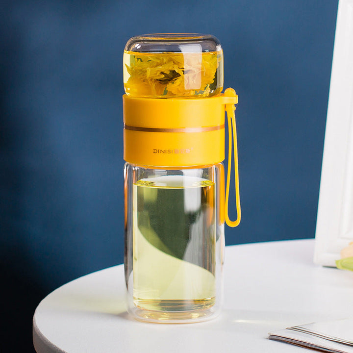BowLift | Double-walled Glass Water Bottle with Tea Strainer - PureBrew