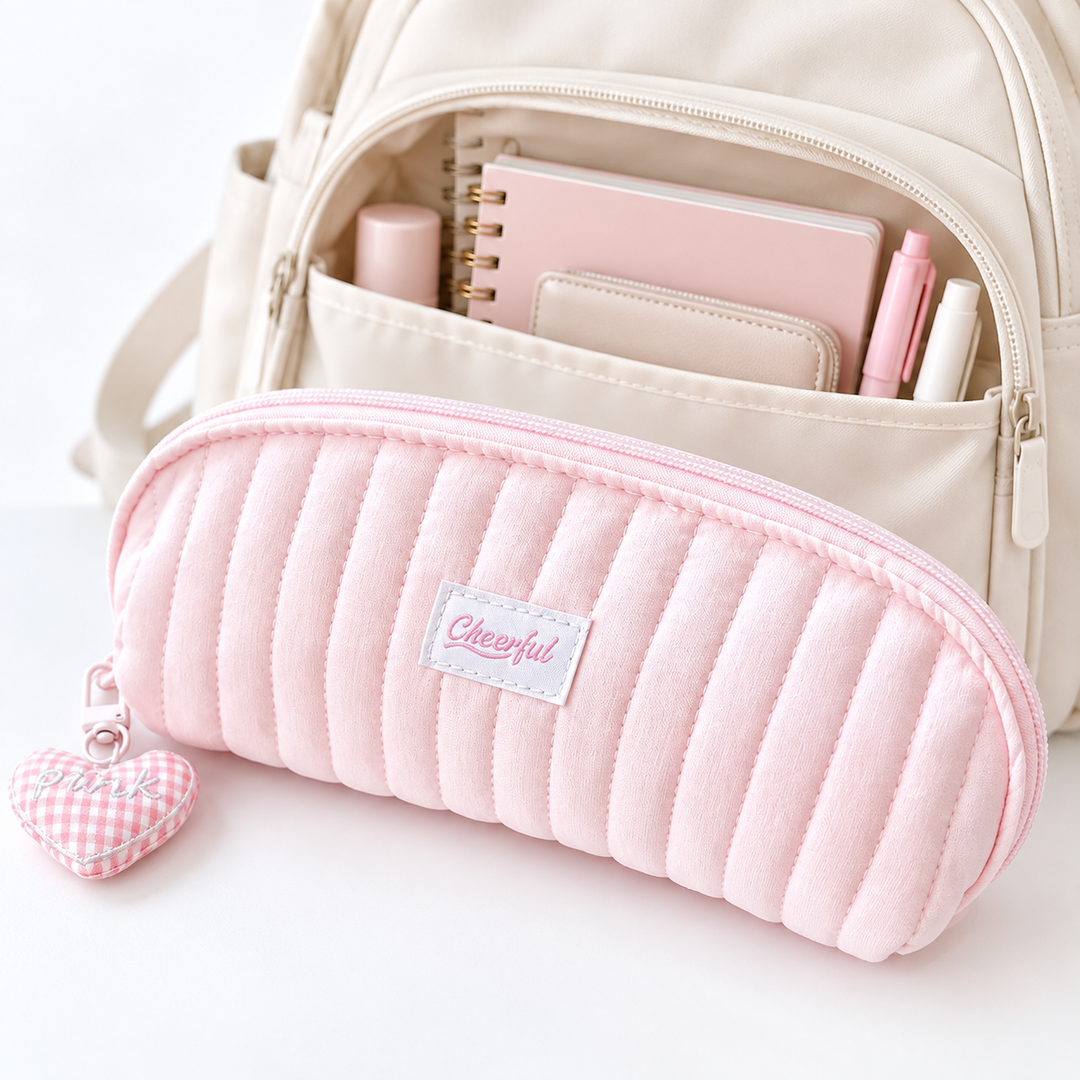 Cute Plush-Lined Zip Cosmetic Pouch with Bunny Charm Bowlift