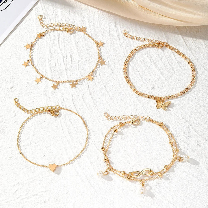 BowLift | 5pcs Dainty Feminine Anklet Set (Stars, Heart, Butterfly, Infinity, Pearls)