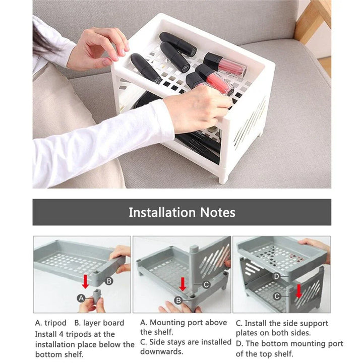 Double Layer Plastic Stroge Organizer Shelf Bowlift