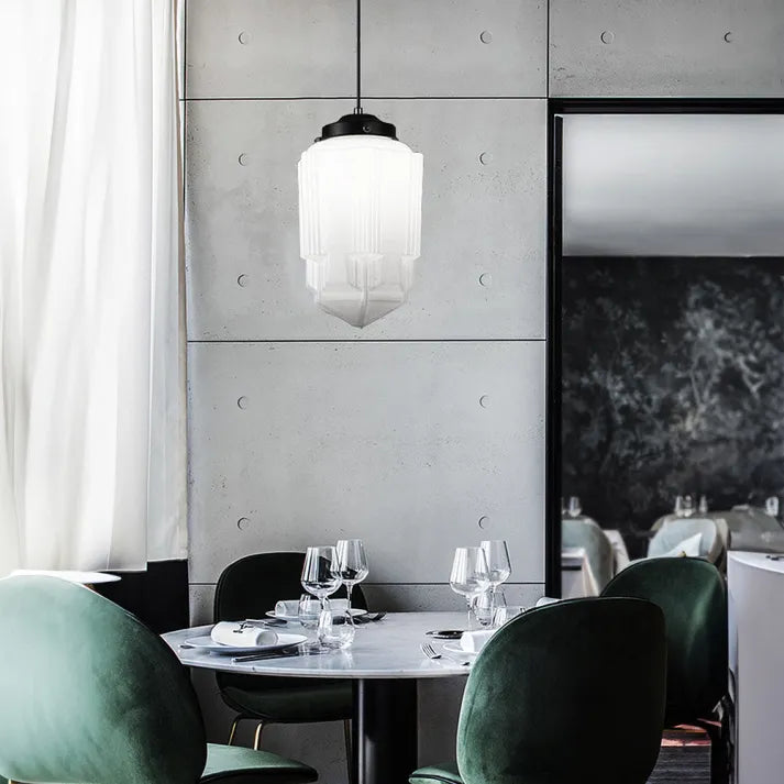 Vintage Geometric Hanging Lamp made of Matte Glass – Retro Pendant Light for Dining Room | Bowlift
