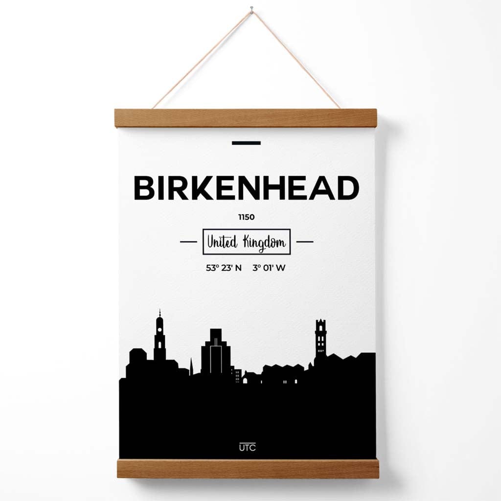 Birkinhead Black-White City View Poster with Hanger | Bowlift