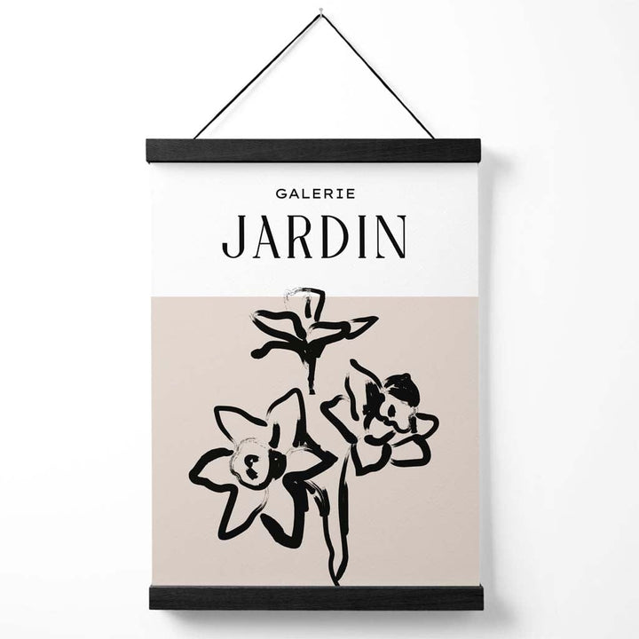 Beige and black daffodil boho sketch floral poster with hanger | Bowlift