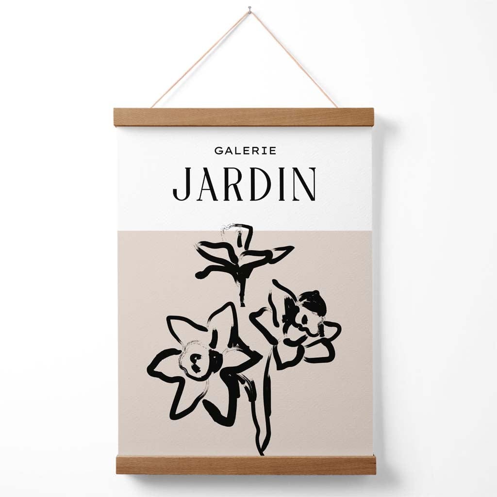 Beige and black daffodil boho sketch floral poster with hanger | Bowlift