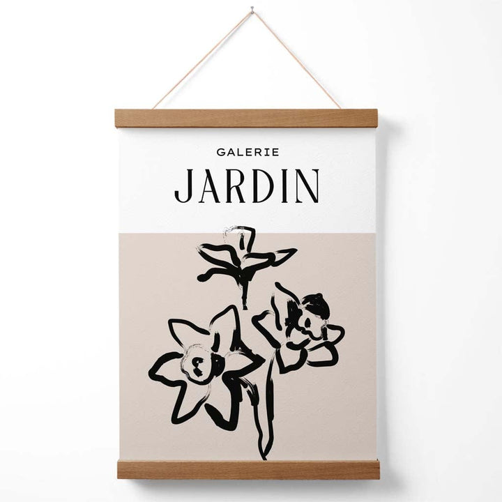Beige and black daffodil boho sketch floral poster with hanger | Bowlift