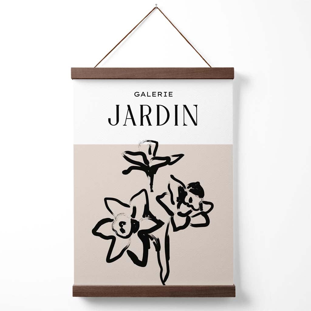 Beige and black daffodil boho sketch floral poster with hanger | Bowlift