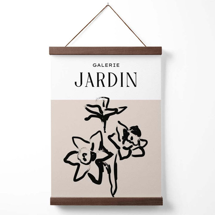 Beige and black daffodil boho sketch floral poster with hanger | Bowlift