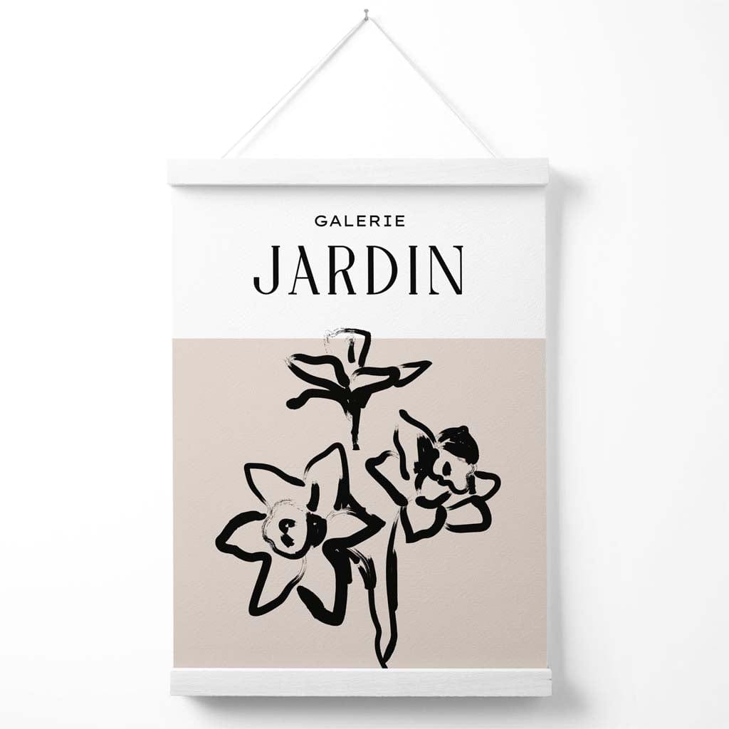 Beige and black daffodil boho sketch floral poster with hanger | Bowlift