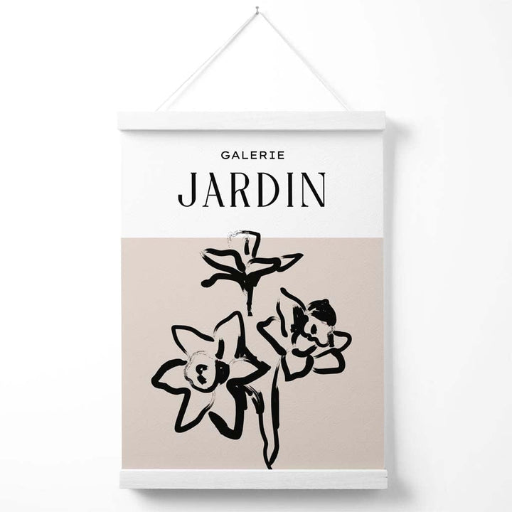 Beige and black daffodil boho sketch floral poster with hanger | Bowlift