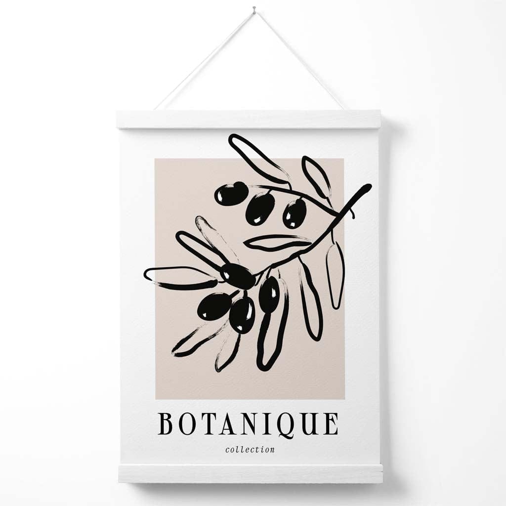 Beige and Black Olive Boho Sketch Floral Poster with Hanger | Bowlift
