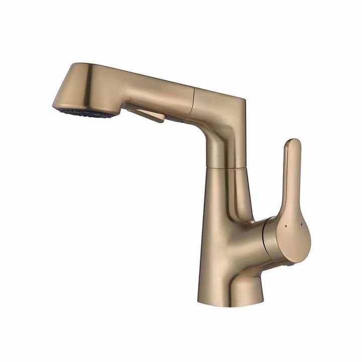 BowLift | Modern Sink Faucet Lever Handle Copper Low Arc Pull-Out Sink Faucet