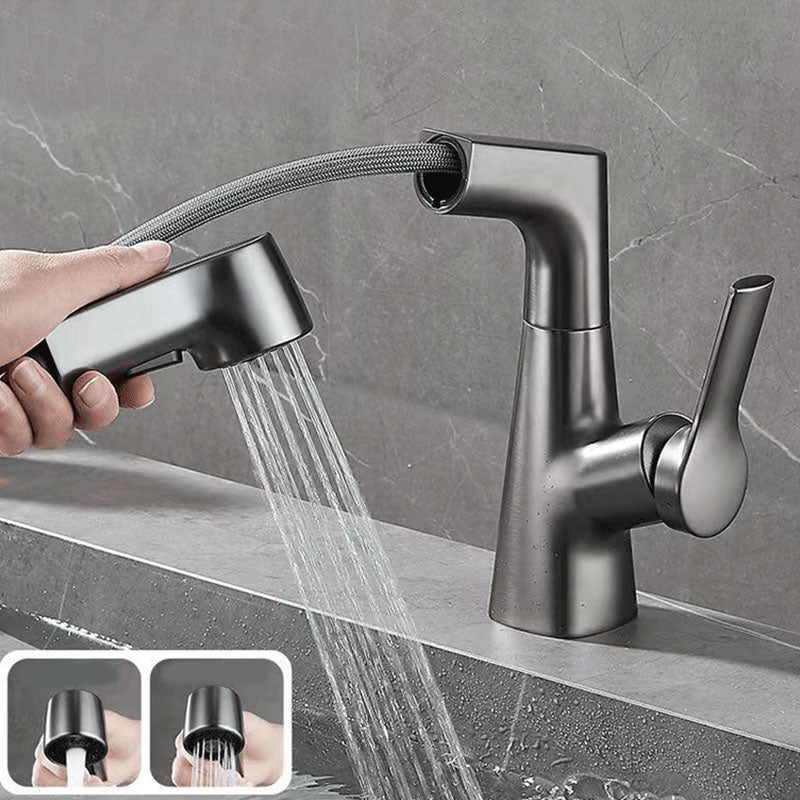 BowLift | Modern Sink Faucet Lever Handle Copper Low Arc Pull-Out Sink Faucet